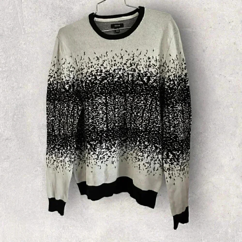 Alfani white and black long sleeve sweater women's size M 100% cotton